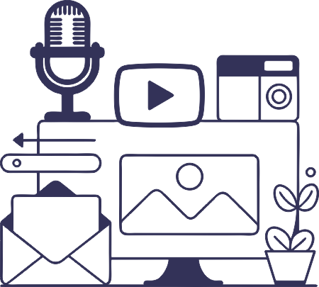 Komposition aus verschiedenen Medien: Podcast, Youtube, Newsletter
